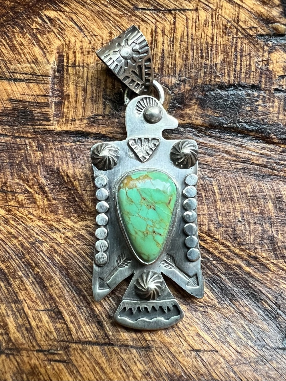 Sterling Silver Kingman Turquoise Thunderbird Pendant